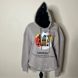 AMN Men’s Beige Amnesia Embroidered Graphic Drawstring Pullover Hoodie‎ Sz M